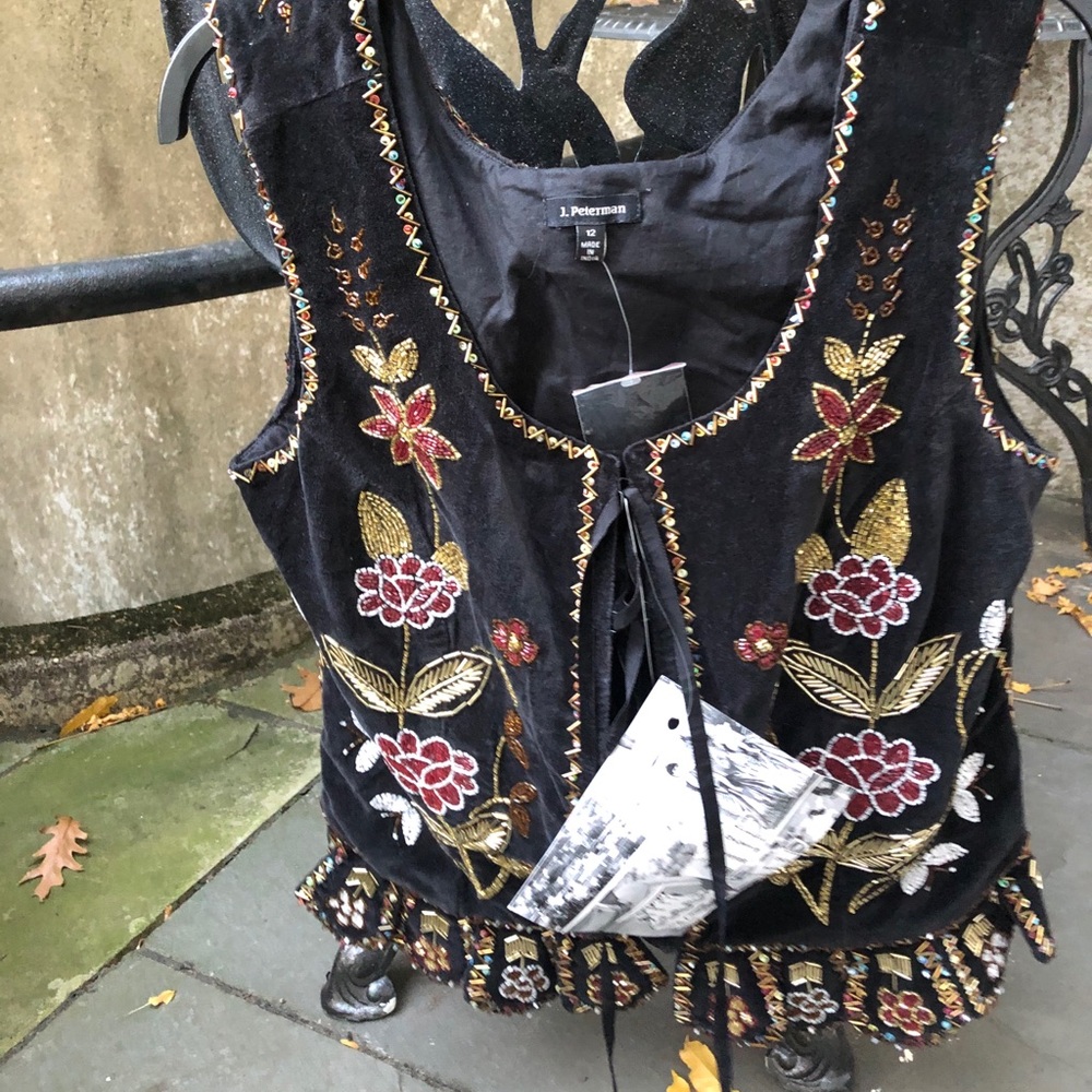 J. Peterman Black velvet beaded corset vest s/12